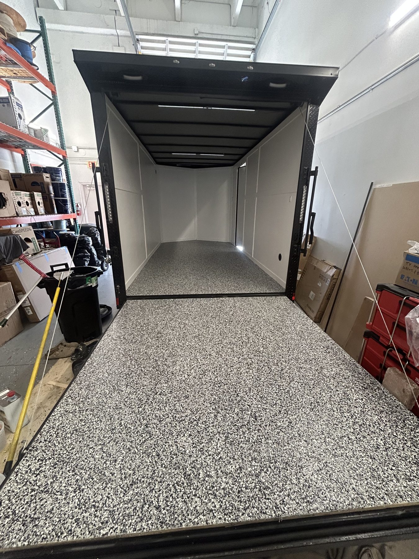 Cargo trailer with durable flake epoxy coating